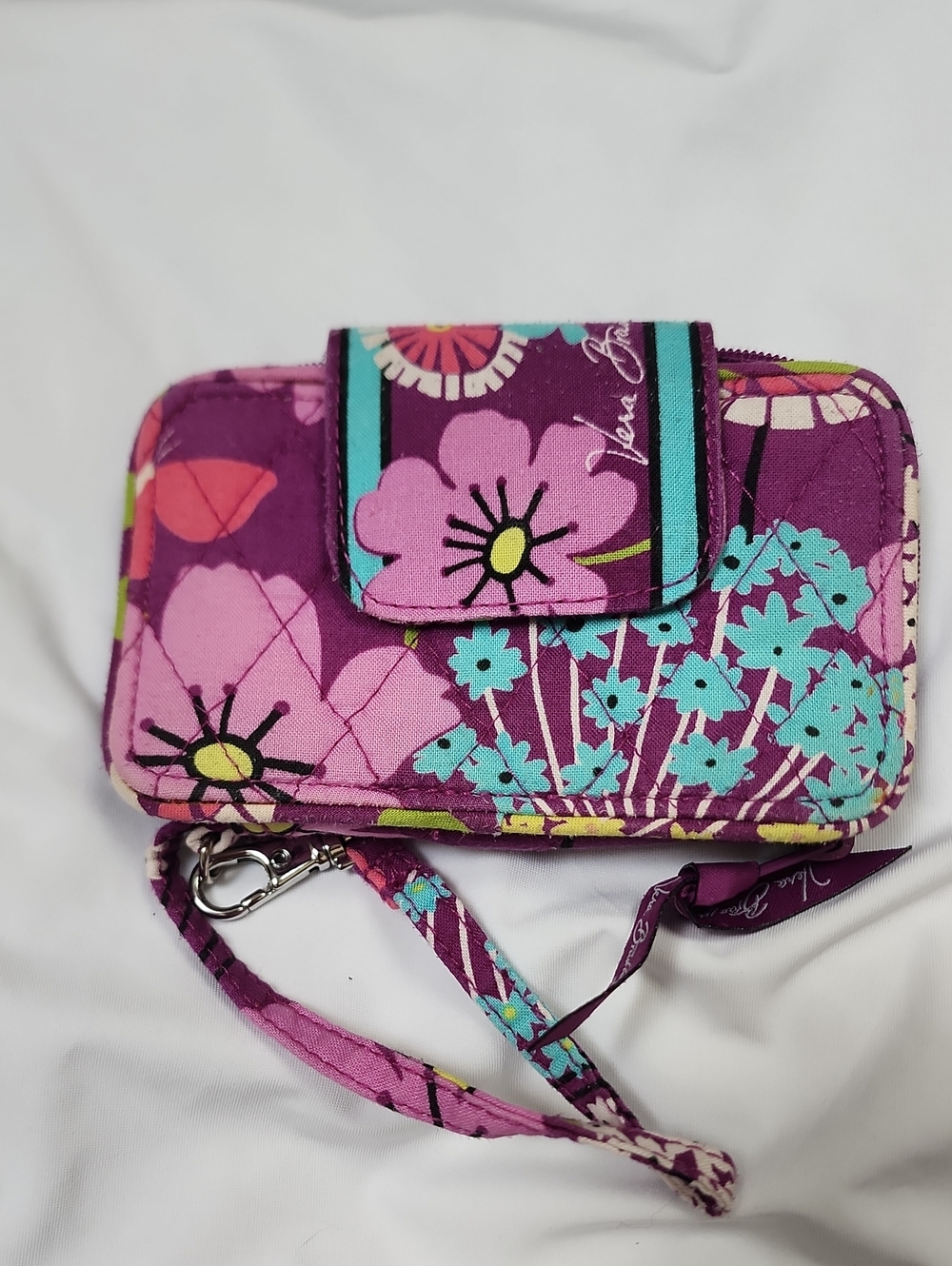 Vera Bradley Floral Quilted Wristlet Wallet in Purple and Pink